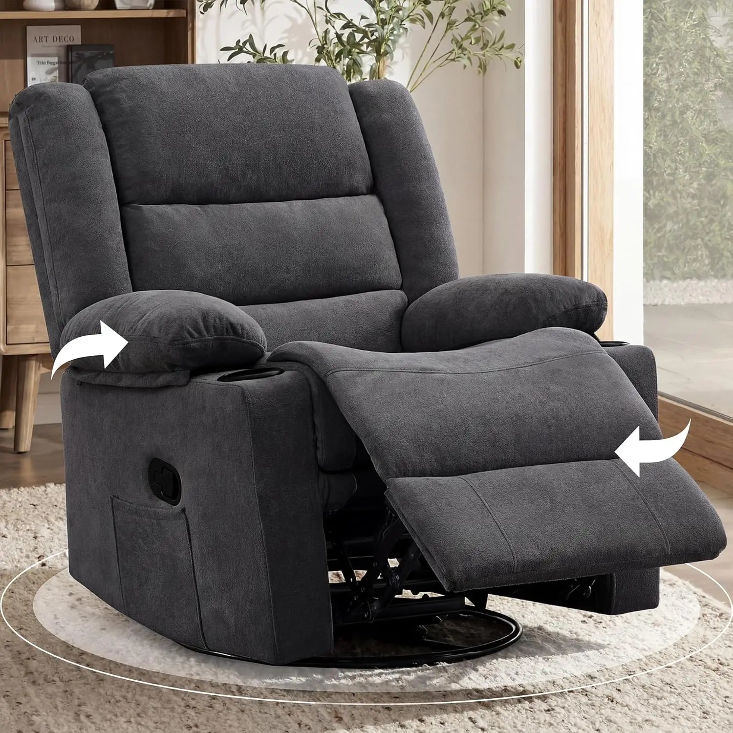 360°Swivel Rocking Recliner Chair with Side Pockets & Cup Holders for Living Room & Bedroom, Custom