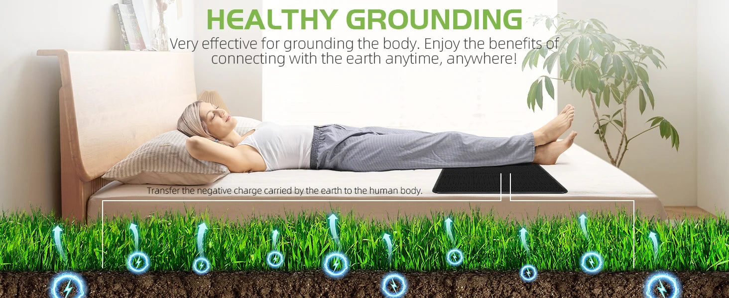Grounding Mat for Bed Improved Sleep, Reduced Anxiety, Pain, Inflammation, Headache Relief, Balance. Grounded Therapy