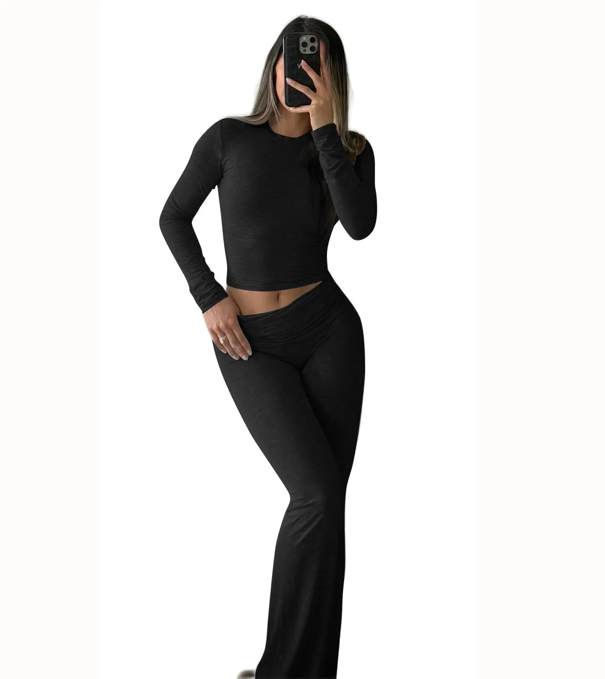 Women's Yoga Two-Piece Set Long-Sleeve Wide-Leg Activewear Set