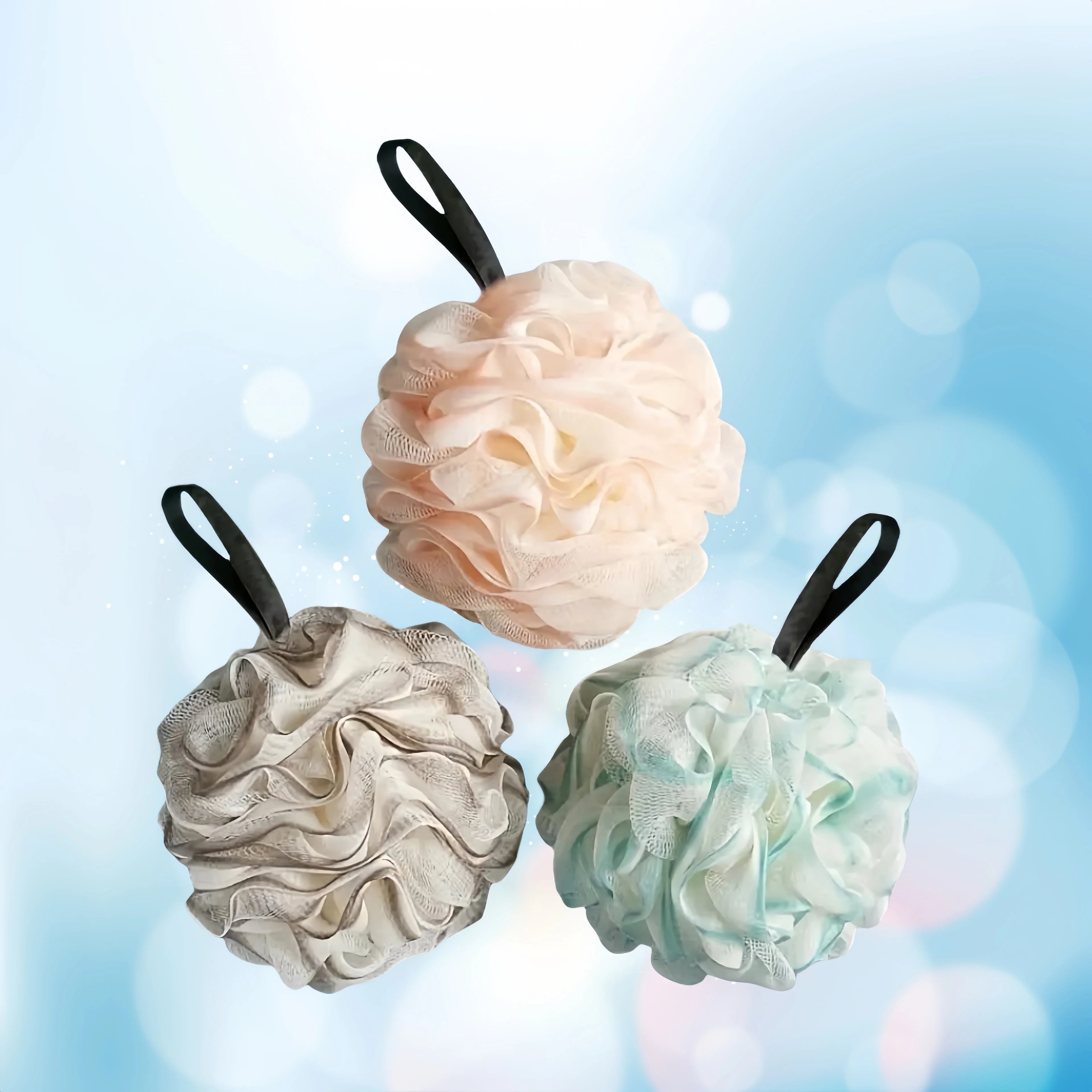Luxurious 3-Pack Mesh Bath Sponges with Exfoliating Ruffles