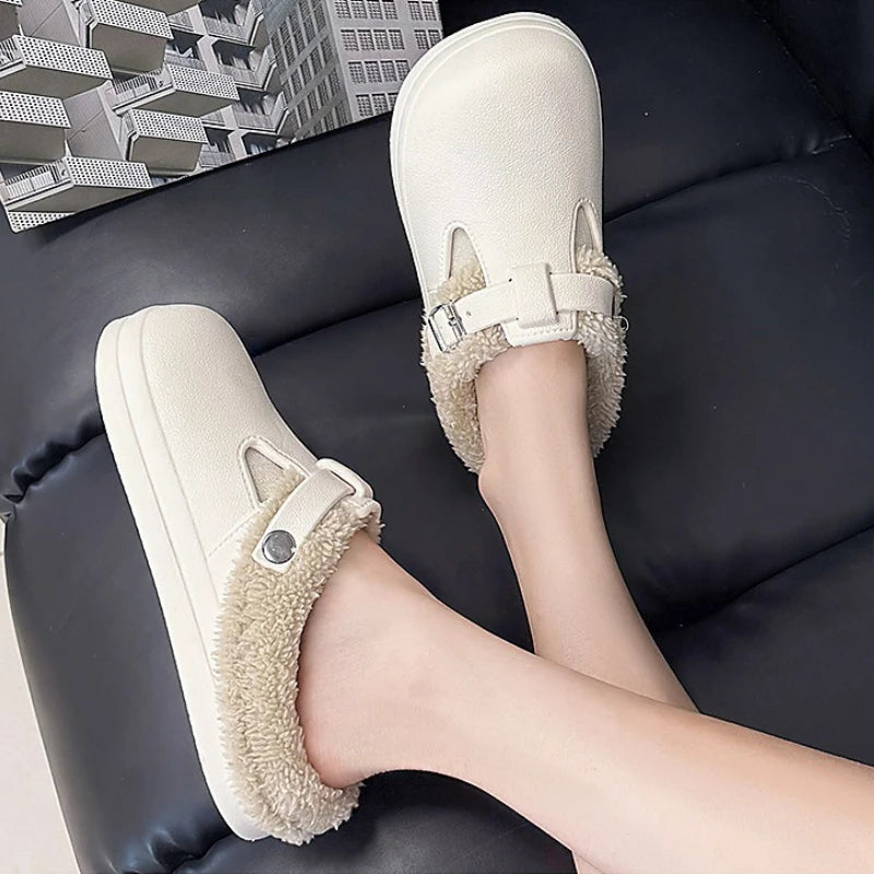 Street Slippers For Women Winter Warm Shoes Thick Sole Soft Plush