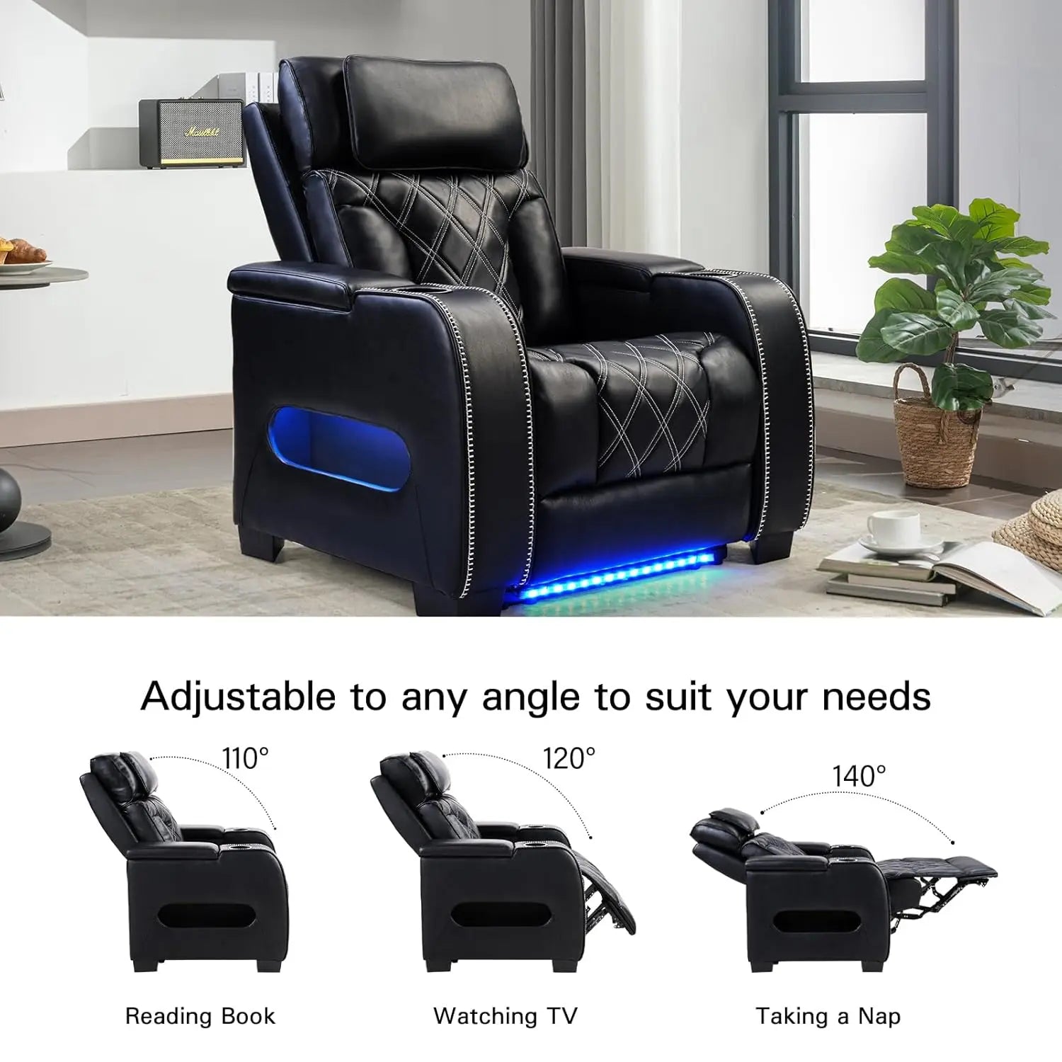 Electric Power Recliner Chair, PU Leather Home Theater Seating with Power Headrest