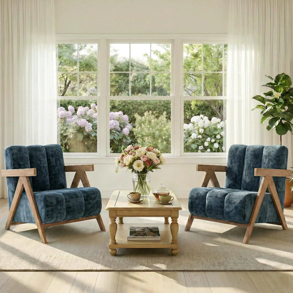 Chenille Accent Chair Set,Upholstered Wood Frame Lounge High-Elastic Sponge for Living Room Bedroom 2pcs,Custom