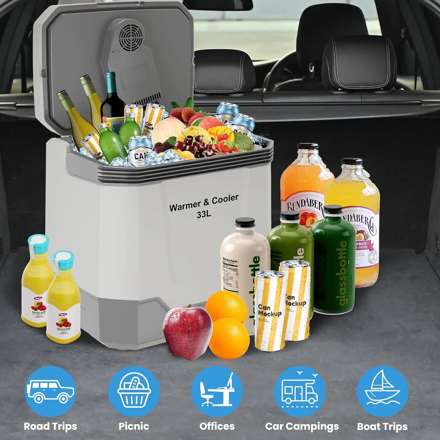 35 QT (33 L) Electric Cooler and Warmer Portable 12V Car Fridge/Freezer with Auto-Lock Handle 110V AC Home Power Cord