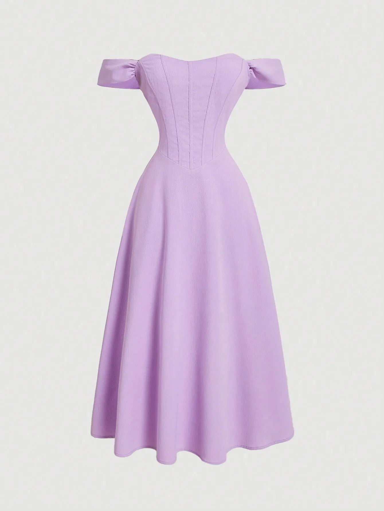 Light Blue Off-Shoulder Corset-Style Midi Dress with Bow Sleeves