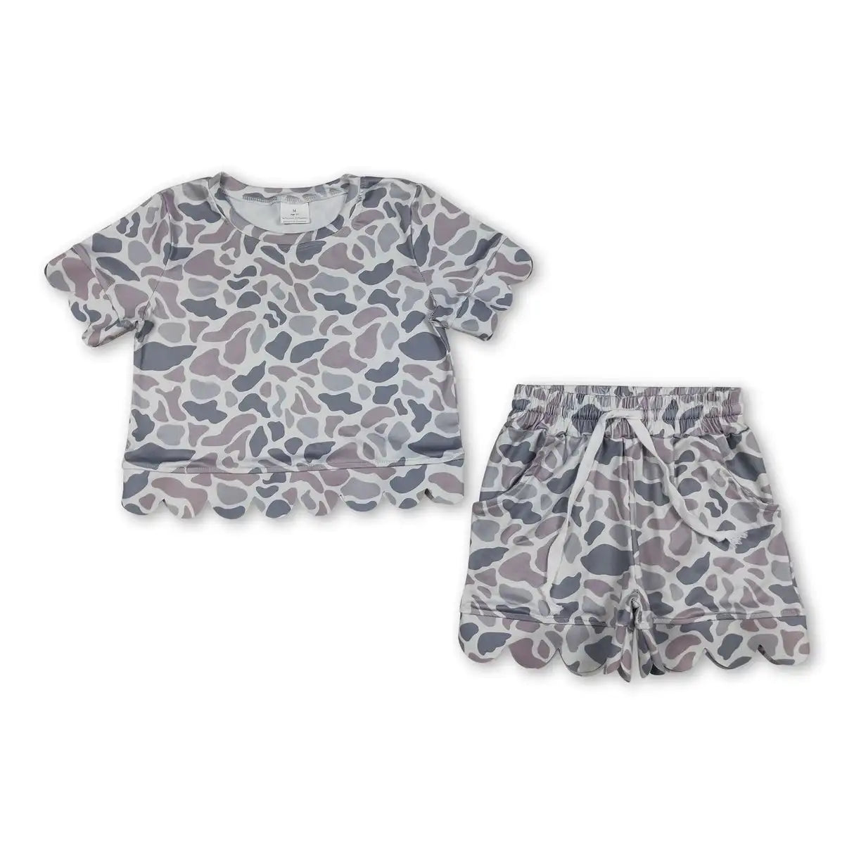Sibling Baby Girls Short Sleeve Shirts Top Pockets Short Scallop Clothes Sets