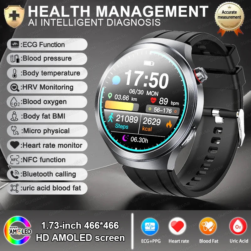 New For Health ECG+PPG Smart Watch Lipids Uric acid Blood Pressure Health 100+Sport HD Bluetooth
