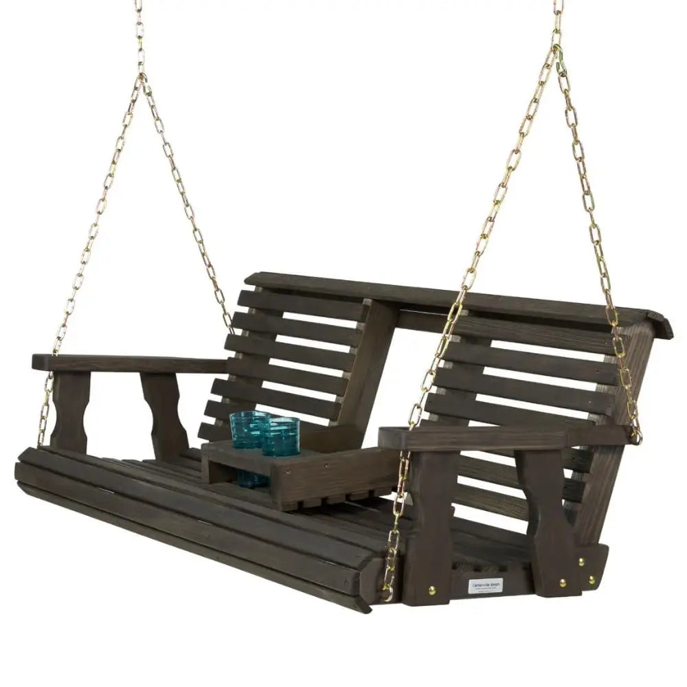 Console Porch Swing, Outdoor Patio Garden, Treated Pine White Stain 5ft Hanging Chains, Custom