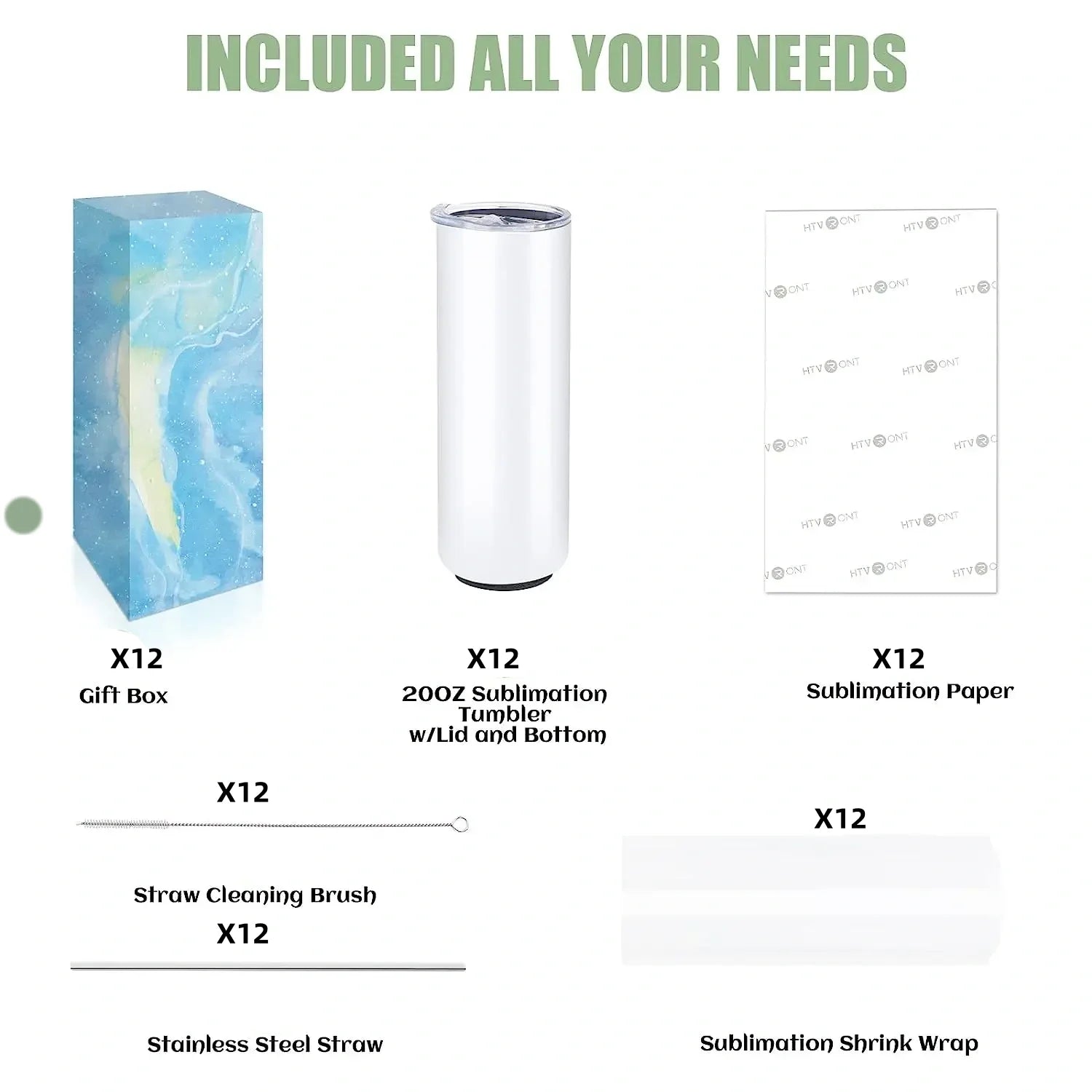 8 Pack 20 OZ Sublimation Tumbler Blanks Skinny Straight in Bulk