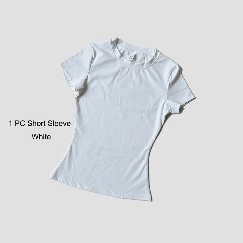 Women's Sports Yoga Set Seamless Knitted Fitness Gym Clothes Sportswear Short Sleeve Crop Top