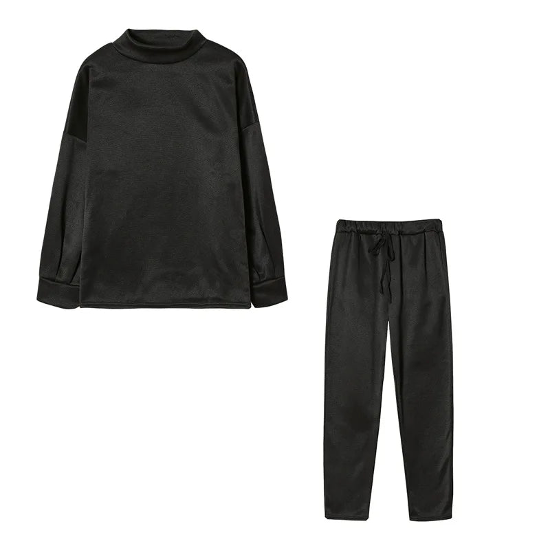 2Pcs Set Women Tracksuit Long Sleeve Pullover Warm Top Hoodie+Jogger Pants Solid Outfit Sport Suit Sets