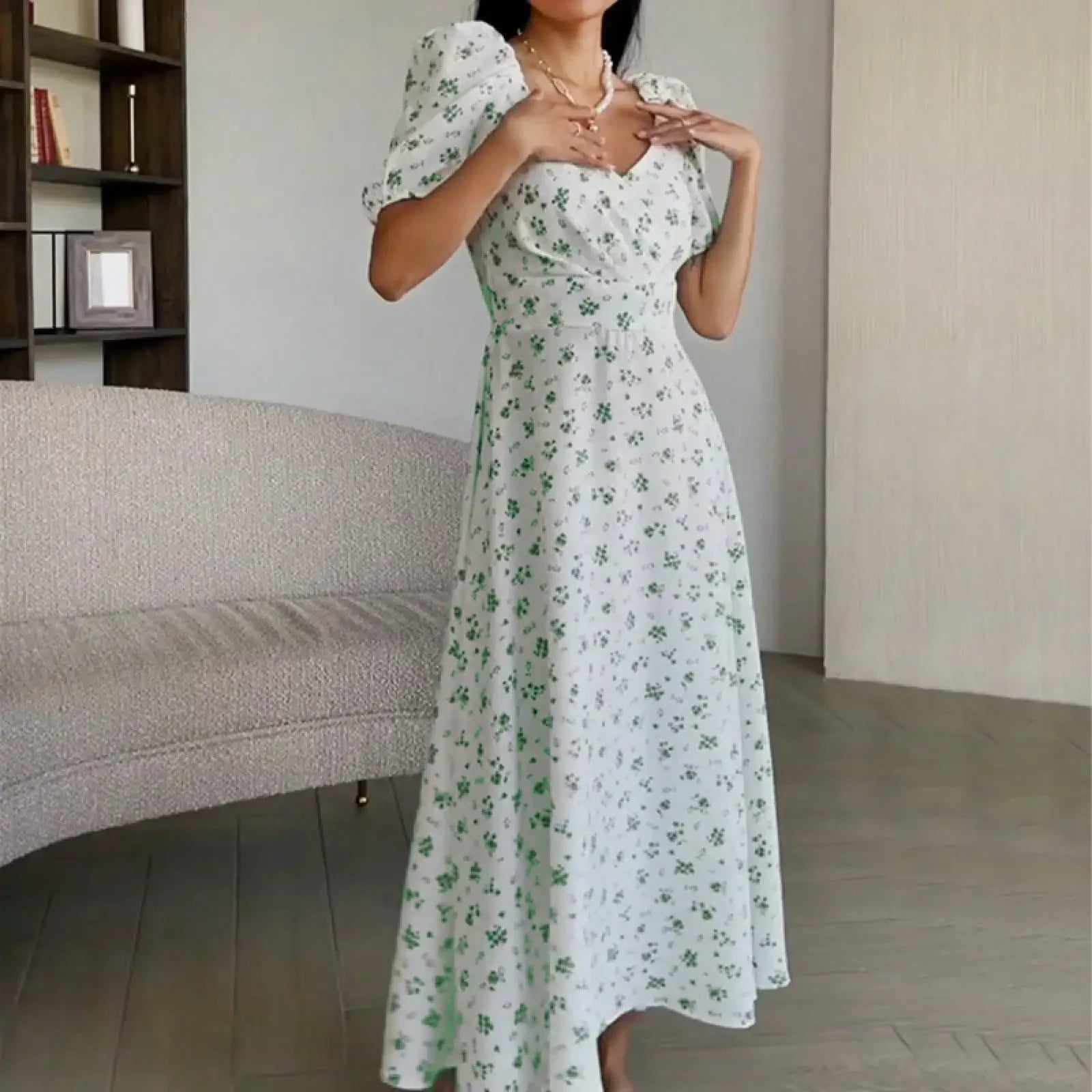 European And American Sexy Dopamine Outfit Elegant Puff Sleeve Floral French Dress