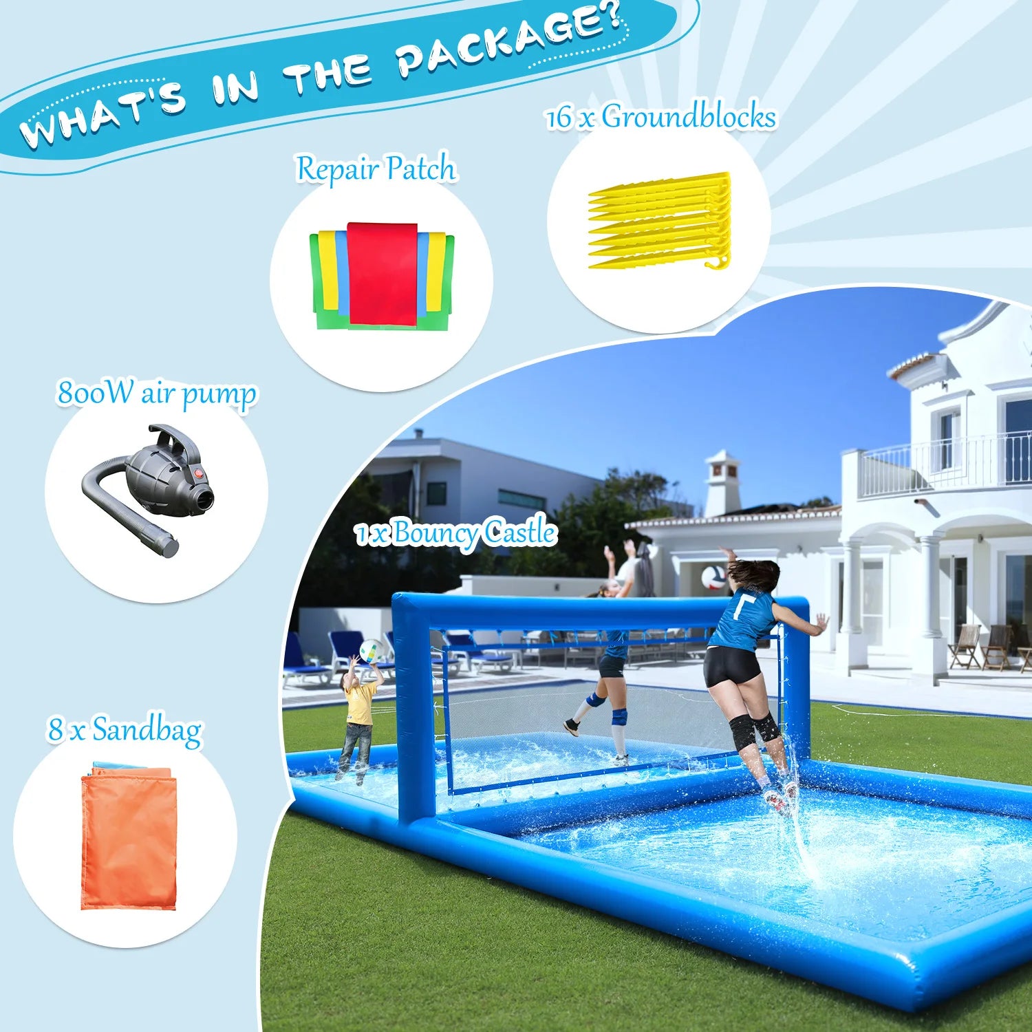 33ft Inflatable Volleyball Court Outdoor Water Volleyball Pool For Sports Game Commercial children's playground