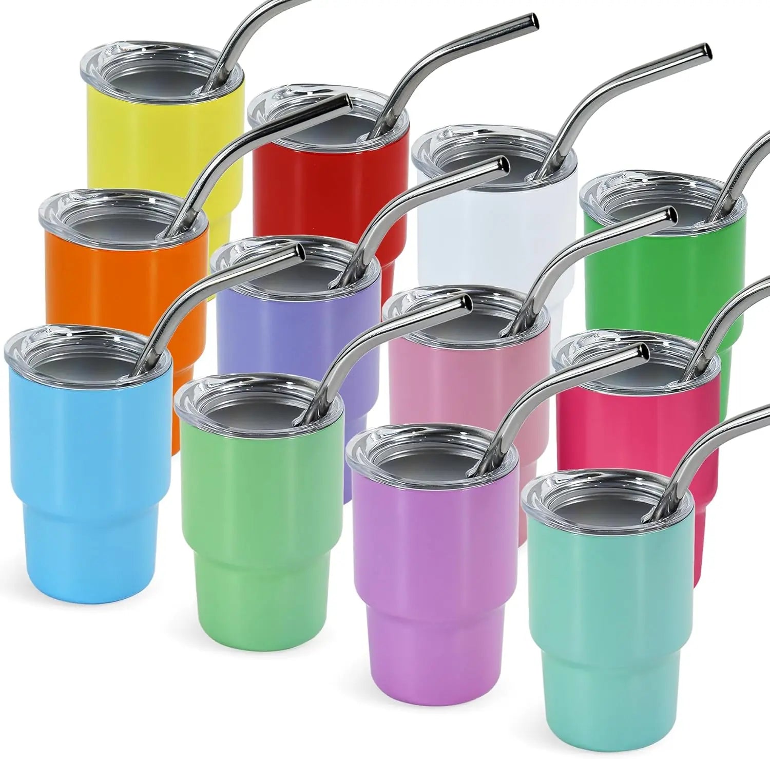 3 oz Mini Tumbler Shot Glass with Straw and Lid, 12 Pcs
