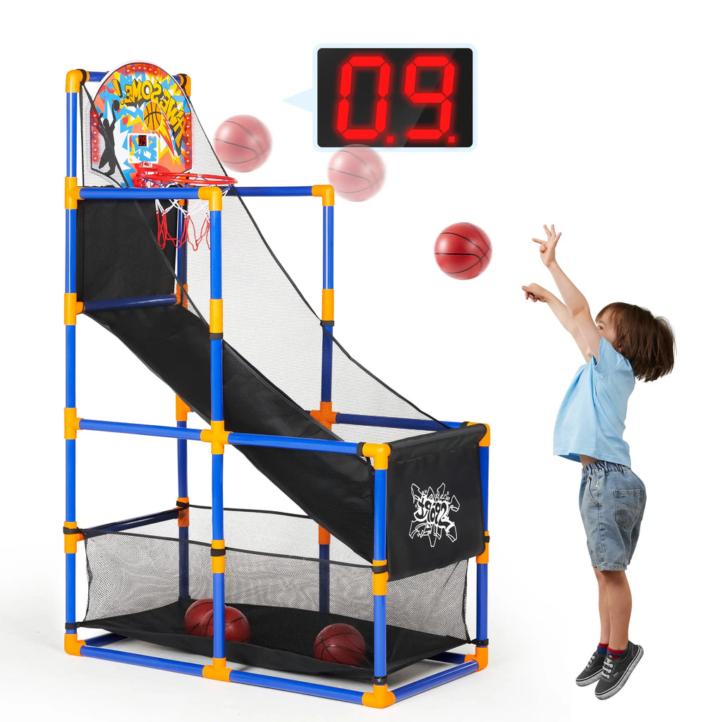 LED Scoring Arcade Basketball Game with 4 Balls Adjustable Height 44"-55"Basketball Stand Hoop Toys Gift for Ages 3-12