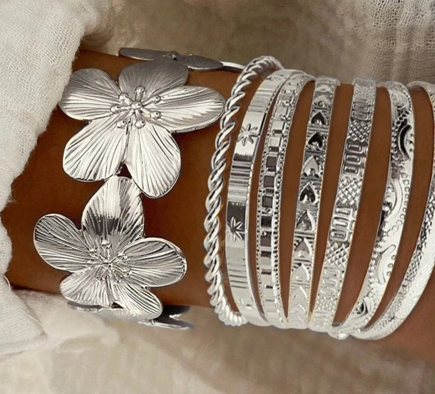European and American Cross-Border New Floral Alloy 8-Piece Bracelet Set