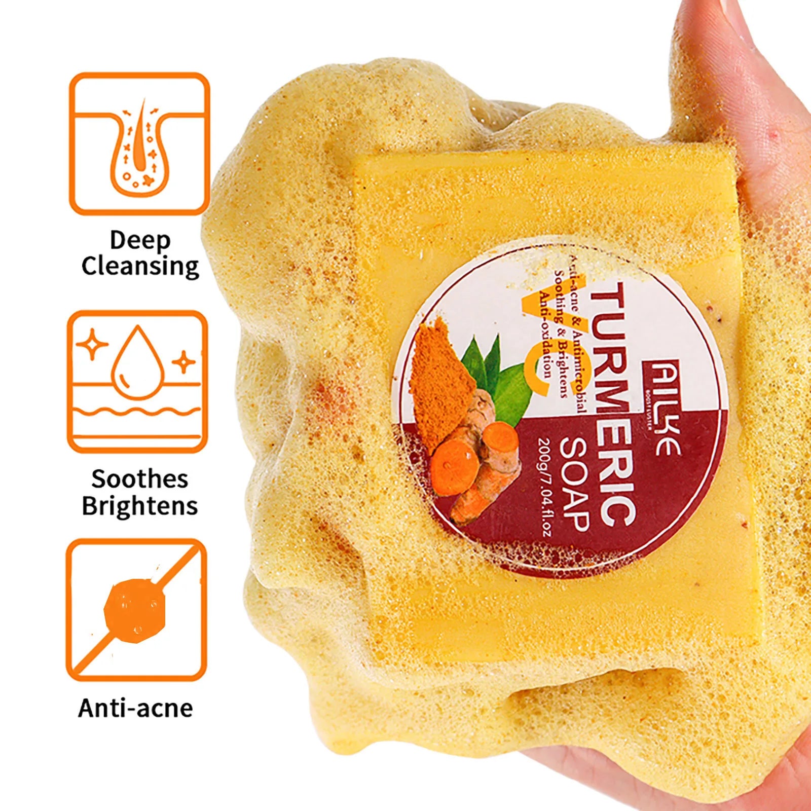 AILKE Natural Turmeric Soap for Face & Body & Hands