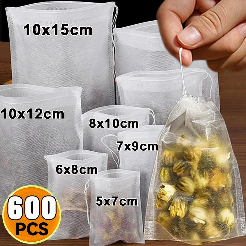 600/50PCS Disposable Tea Filter Bags Non-woven Fabric Teabags With String Kitchen Teaware Coffee Loose Tea Spice Bag