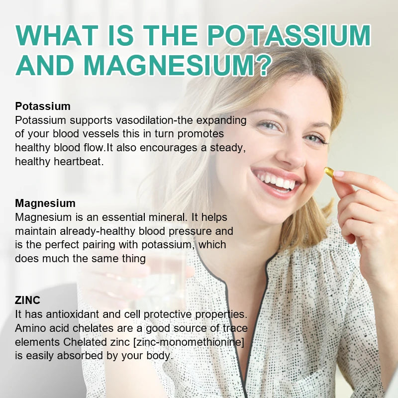 Potassium Magnesium Supplement 1000mg, Relieve Leg Cramps, Improve Muscle, Bone and Heart Health, Regulate Sleep