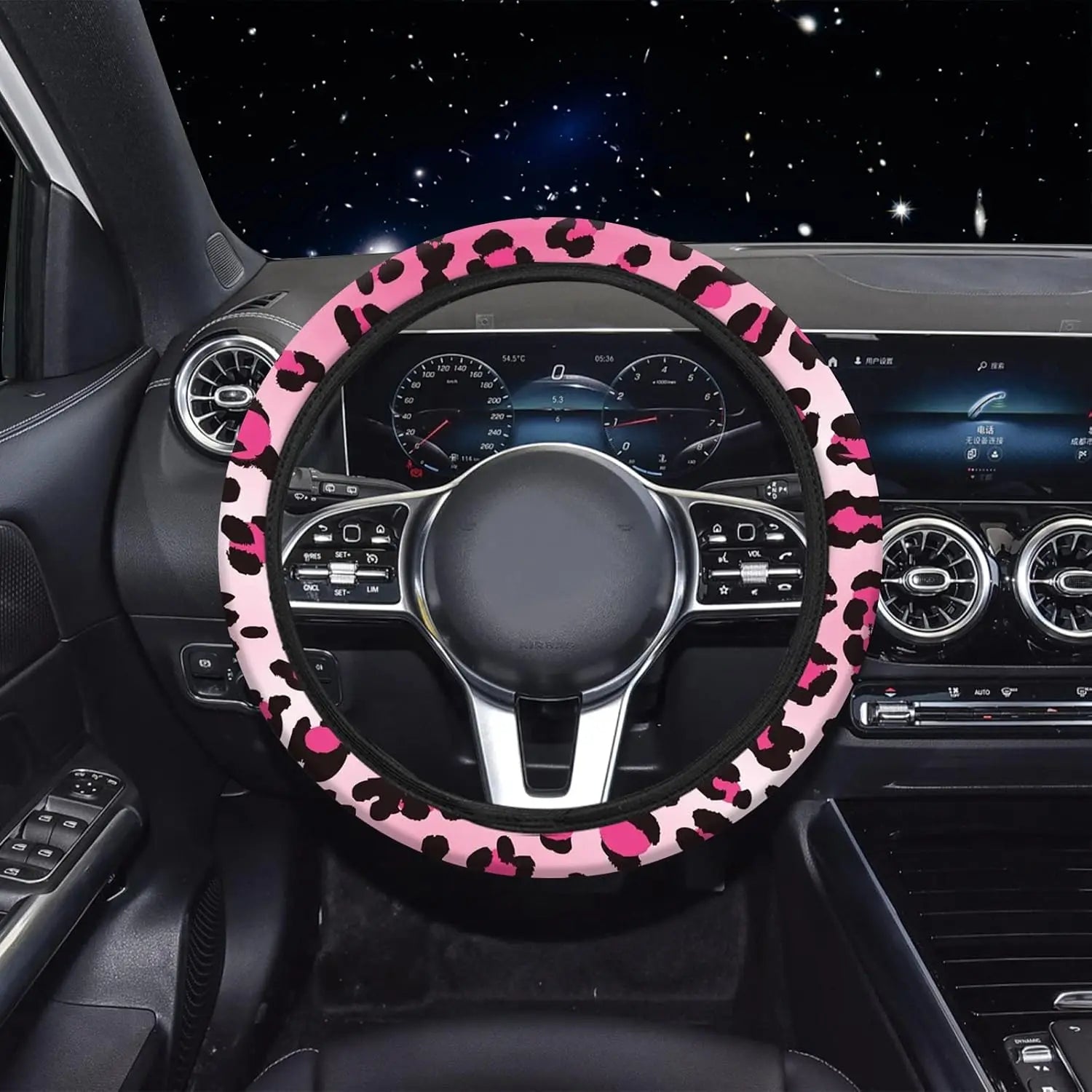 15 PCS Pink Leopard Print Car Seat Cover Set with Steering Wheel, Console, and Accessories for SUV