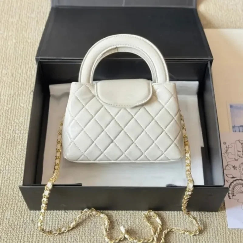 Veal k Leather Designer  Shoulder Bag Leather Ribbed Gold Hardware Metal Turn Lock