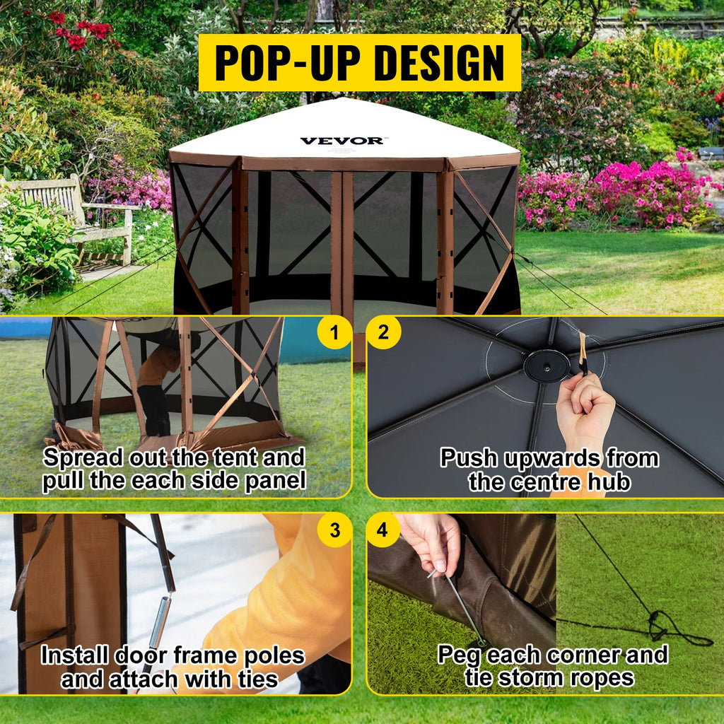 Pop-up Camping Gazebo Camping Canopy Shelter 6 Sided 12' x 12' / 10' x 10' Sun Shade Tents