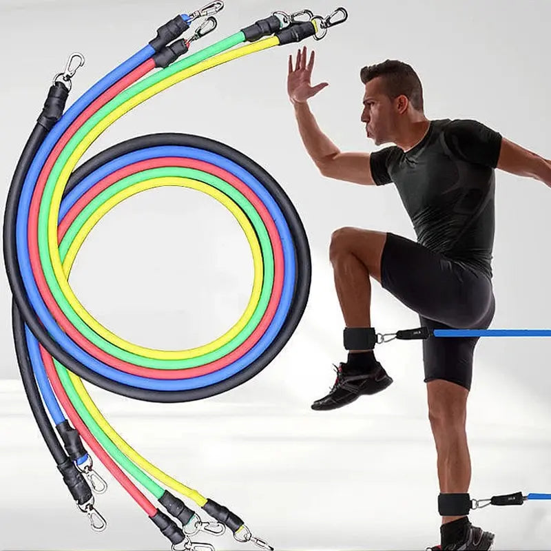 11pcs TPE Resistance Band Set Fitness Band Pull Rope Elastic Training Band With Door Anchor Handles Carry Bag