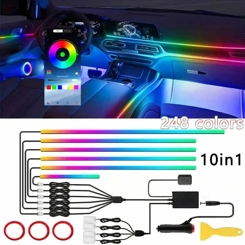 Dreamcolor Acrylic Interior LED Lights With Wireless APP, RGB 10 With 1,  593 LED Fiber Optic Ambient Lighting Kit, Soun