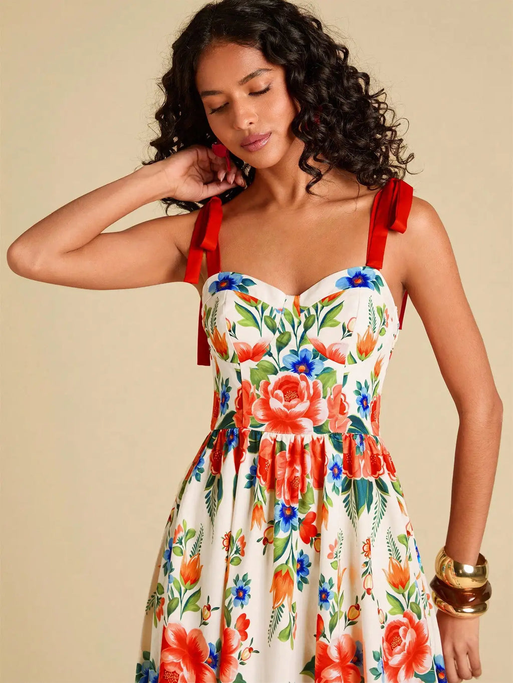 Floral Print Spaghetti Strap Midi Dress For Women Bohemian Beach Style