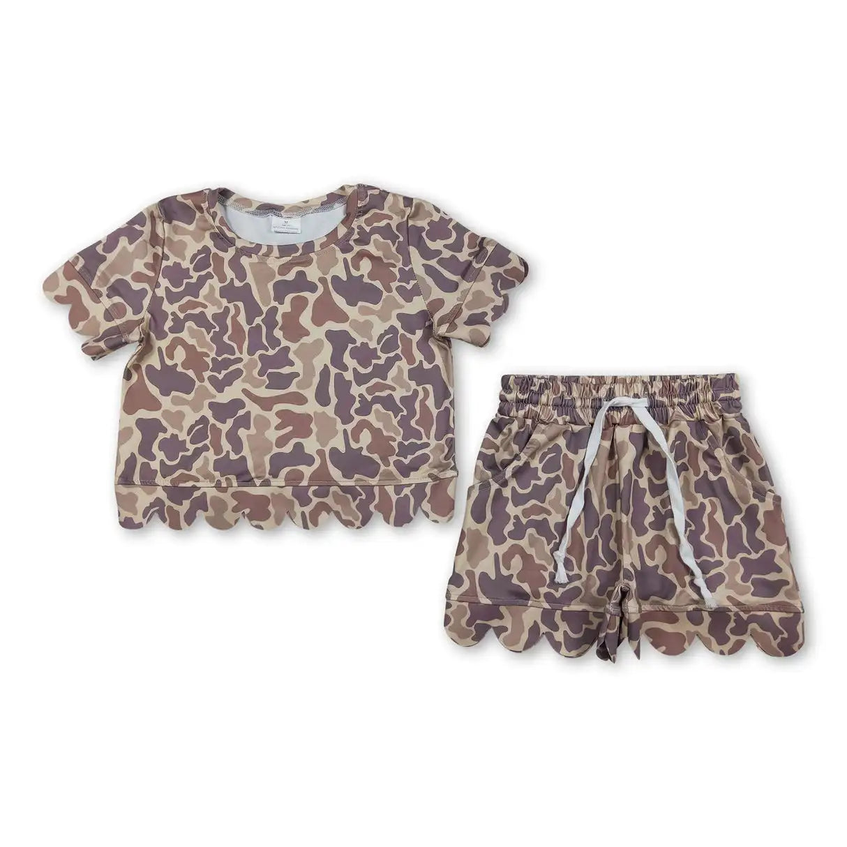 Sibling Baby Girls Short Sleeve Shirts Top Pockets Short Scallop Clothes Sets