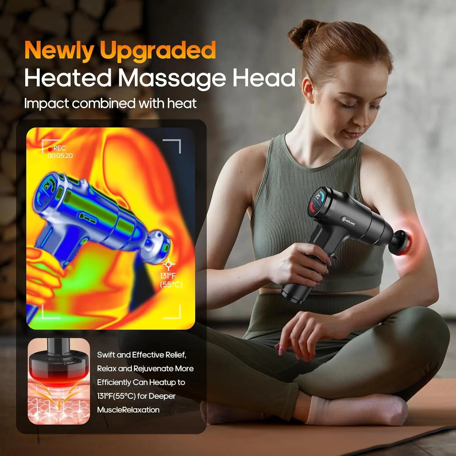 Deep Tissue Massage Gun with heat, Muscle Percussion Massager, 7 Heads & Silent
