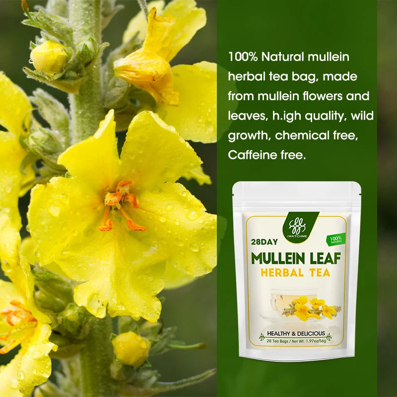 Mullein Leaf Tea, Mullein Tea Bags for Lung Cleanse, Respiratory Support, Herbal Tea Caffeine Free, Non-GMO