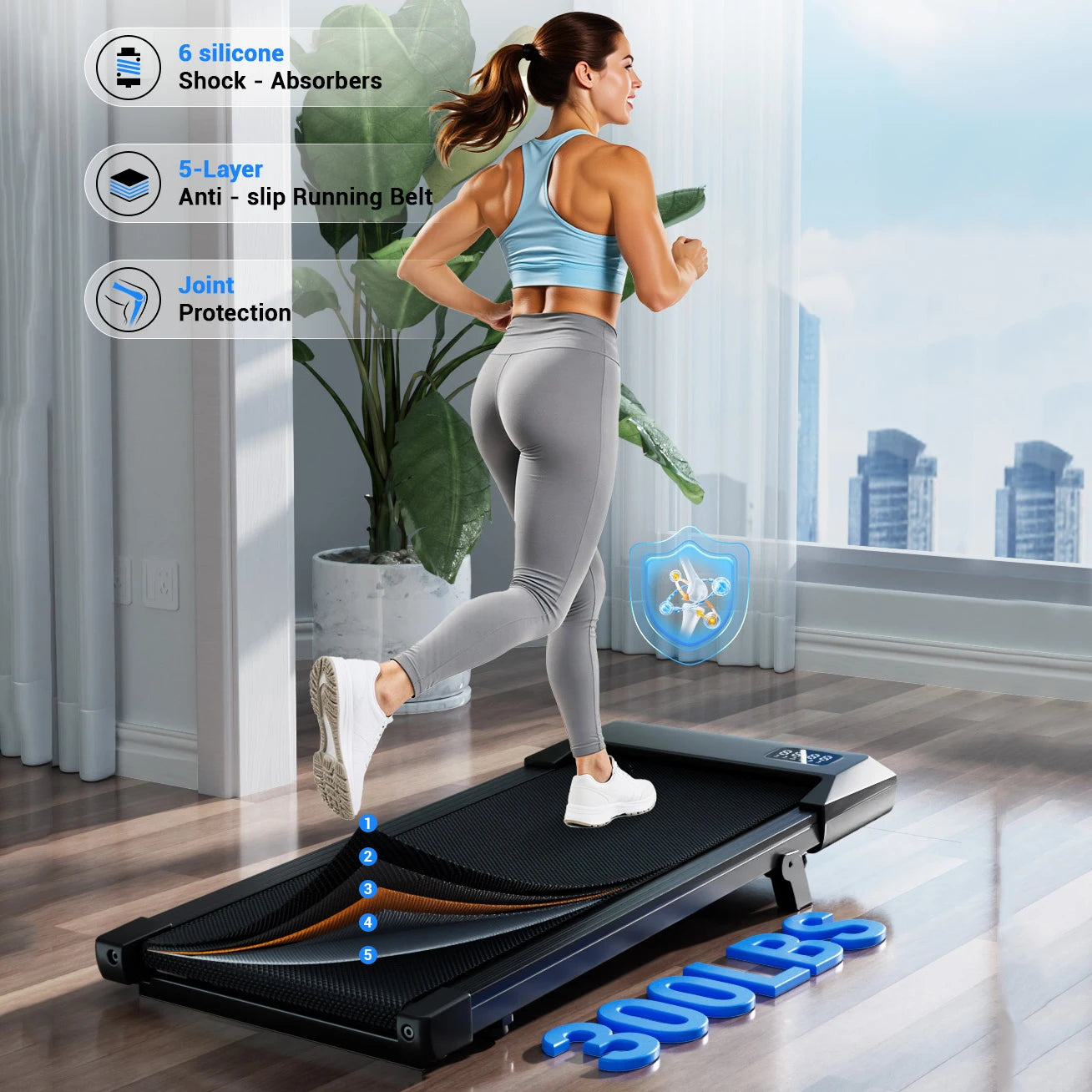 Foldable 6% Slope Under Desk Treadmills 2.5 HP Quiet Portable Remote Control LED Display 300LBS