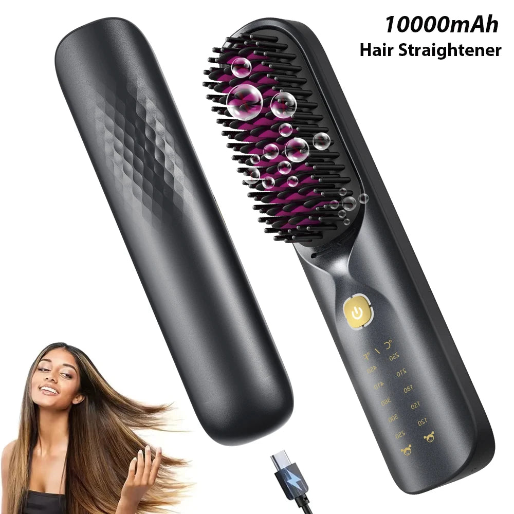 Cordless Hair Straightener Comb Brush 5S Fast Heating - 300M Negative Ions for Frizz-Free