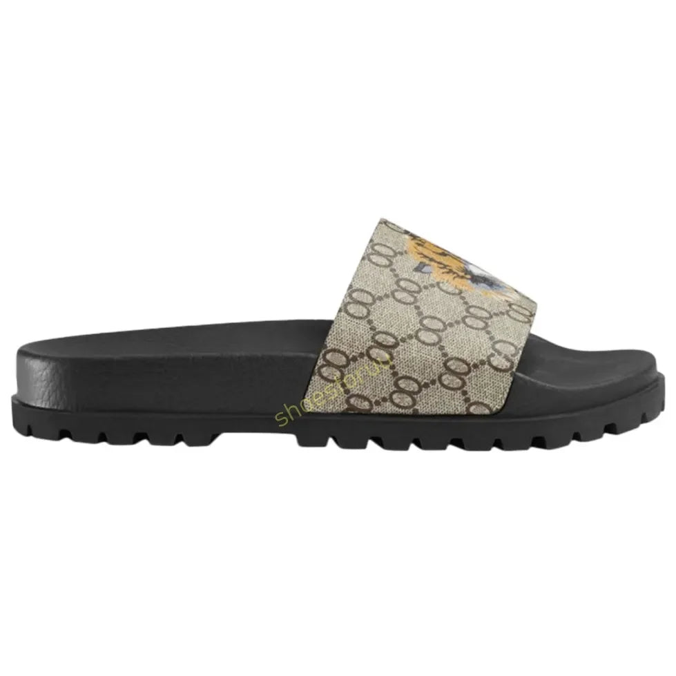 Designer Slippers Fashion Flat Slides Mens Womens claquettes Rubber Slide Sandal Black White Blooms Floral Flat Gear