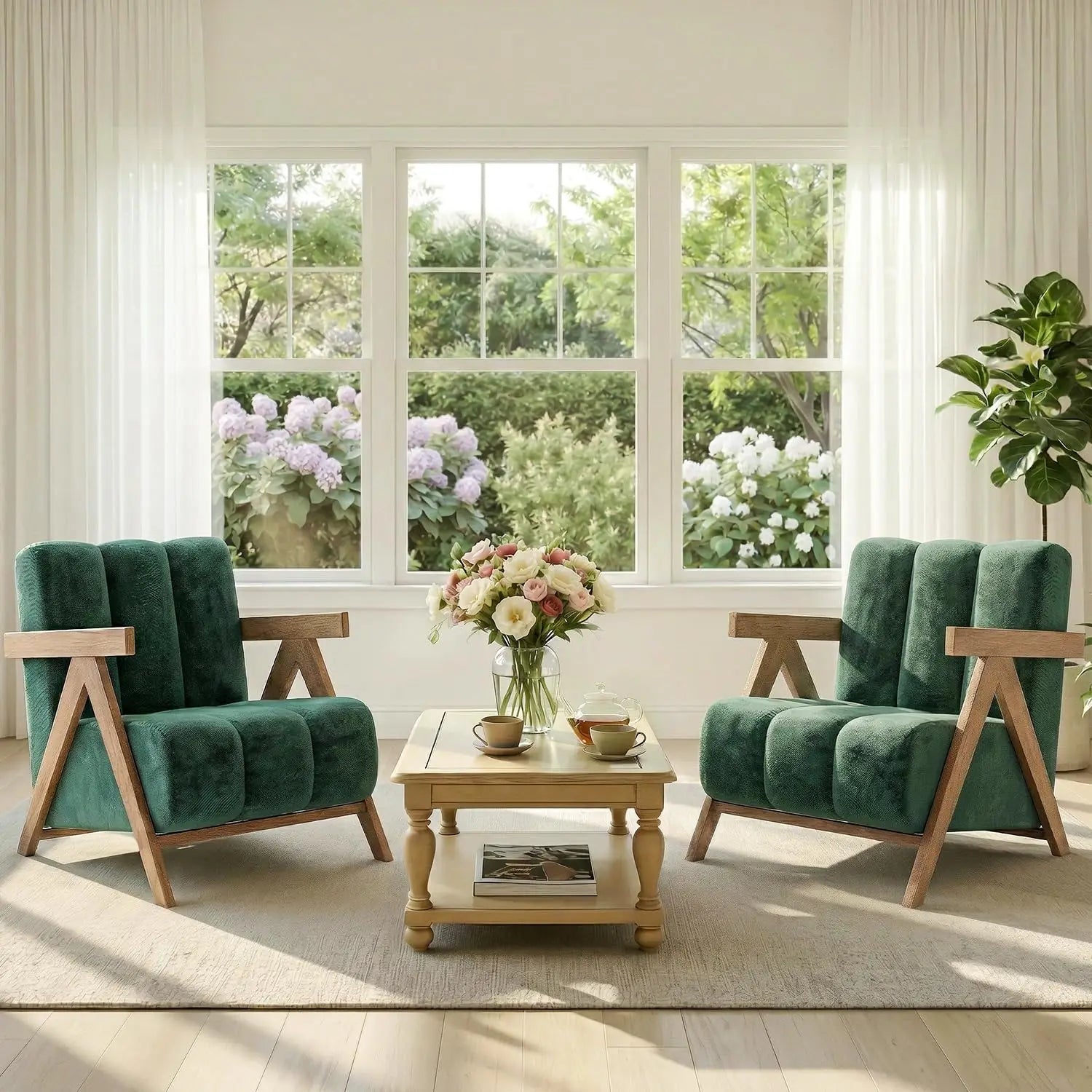 Chenille Accent Chair Set,Upholstered Wood Frame Lounge High-Elastic Sponge for Living Room Bedroom 2pcs,Custom