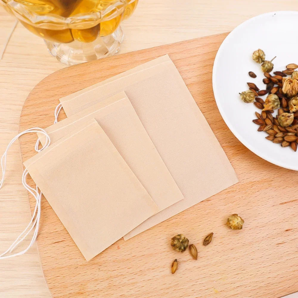 300/100Pcs Disposable TeaBags with String Filter Bag for Coffee Foot Bath Natural Wood Pulp Paper Spice Filters Teabag