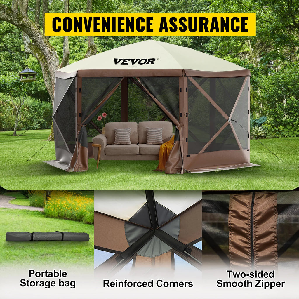 Pop-up Camping Gazebo Camping Canopy Shelter 6 Sided 12' x 12' / 10' x 10' Sun Shade Tents