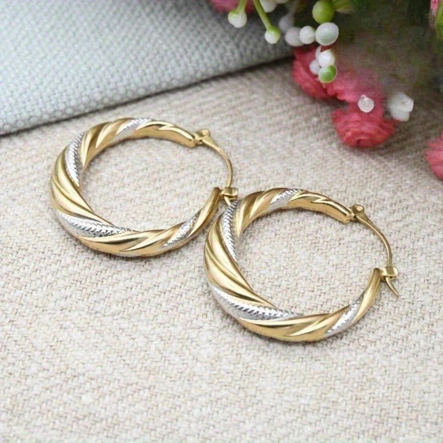316 Stainless Steel Two-tone Twisted Hoop Earrings, Classic Retro Textured Jewelry