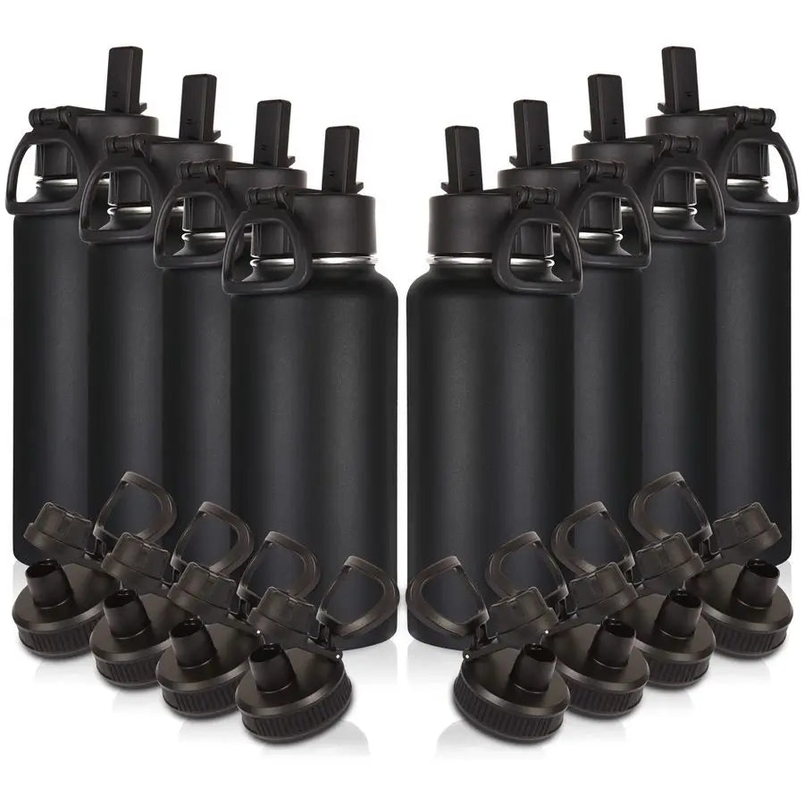 32oz Insulated Water Bottles Bulk 8 Pack with Straw Lid amp Spout Lid