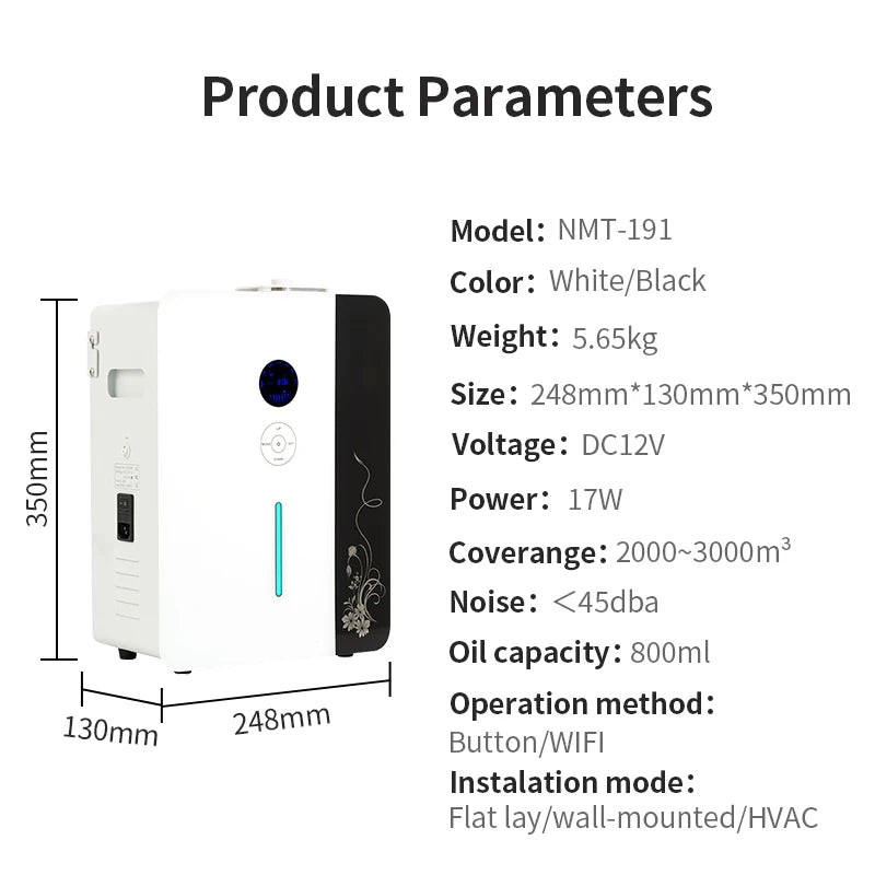 3000m³ Air Purifier Electric Perfume Machine Aroma Diffuser WIFI HVAC 800ML Capacity