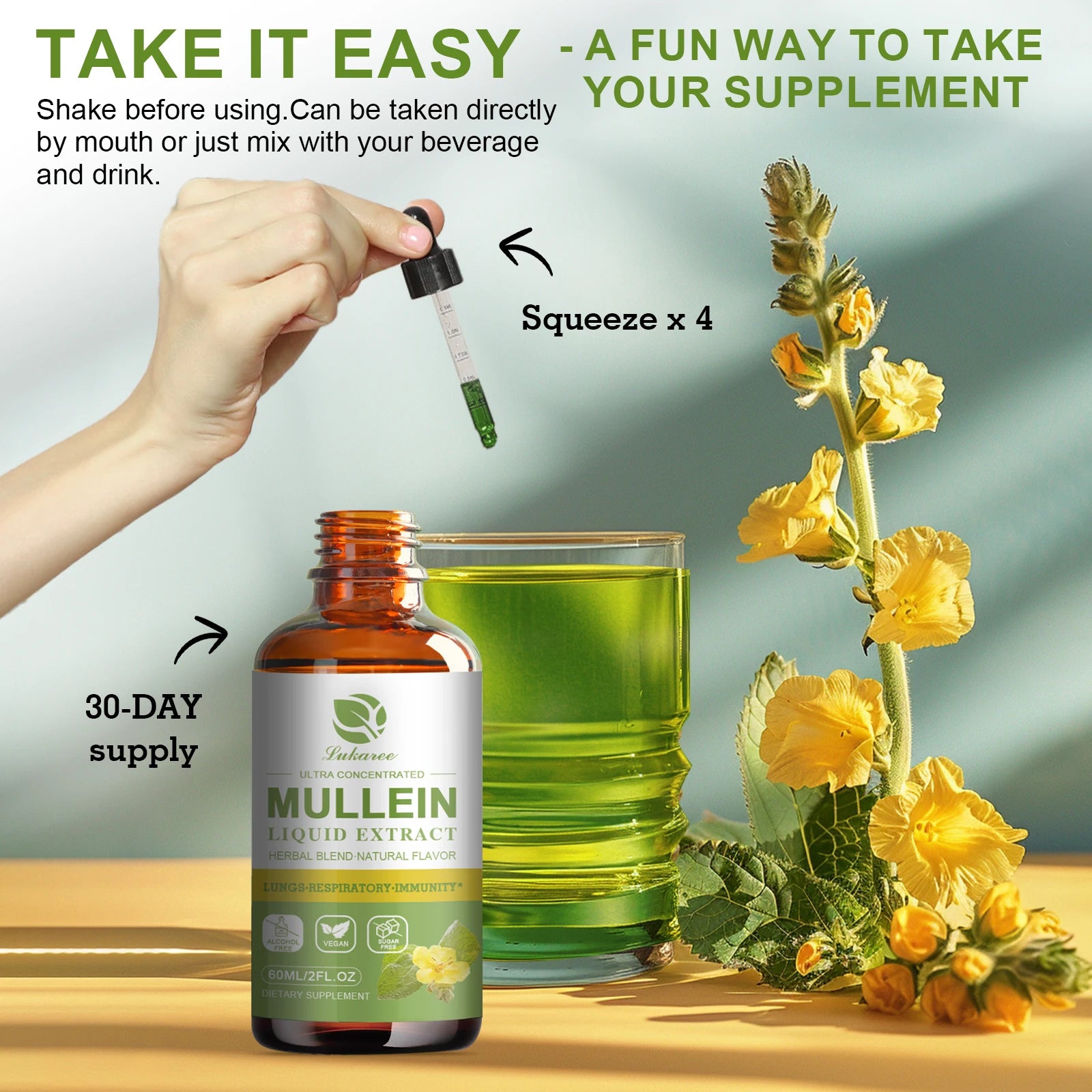 Mullein Drops Suitable For Lung, Lung Detoxification And Cleansing, Vegetarian
