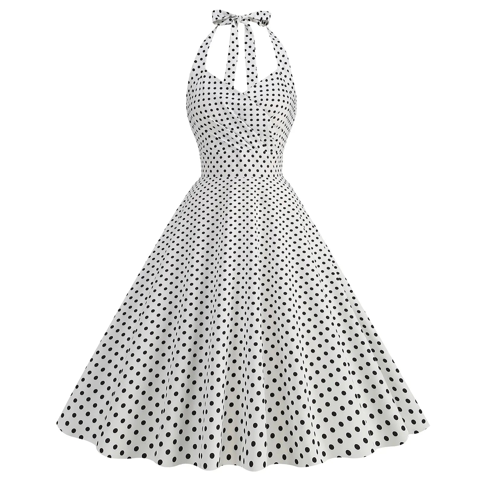 Vintage Polka Dot Dress for Women Lady Halter Neck Party 50s 60s Rockabilly Pin Up Dress Tunic Swing Cocktail Dress