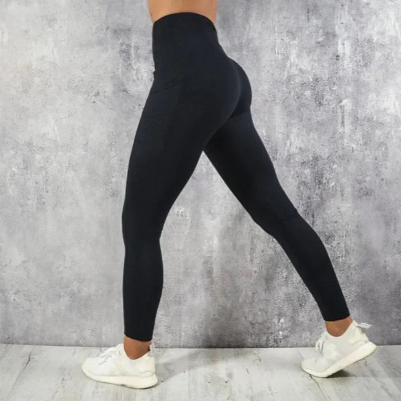 Yoga Fitness Women Leggings High Waist Tights with Pocket Workout Running Stretchy Butt Liftting Casual Skinny