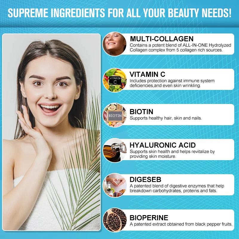 Advanced Collagen - Promotes Hair, Nail, Skin, Bone And Joint Health - Collagen Supplements for Women And Men