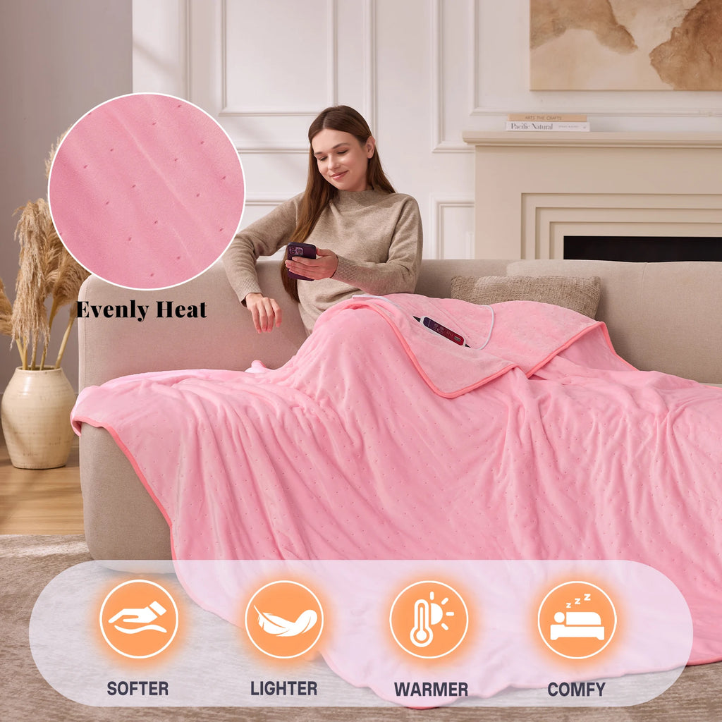 Heated Blanket Electric Throw Full Size, Electric Blanket with 6 Heating Levels and 1-12 Hours Timer Auto Off