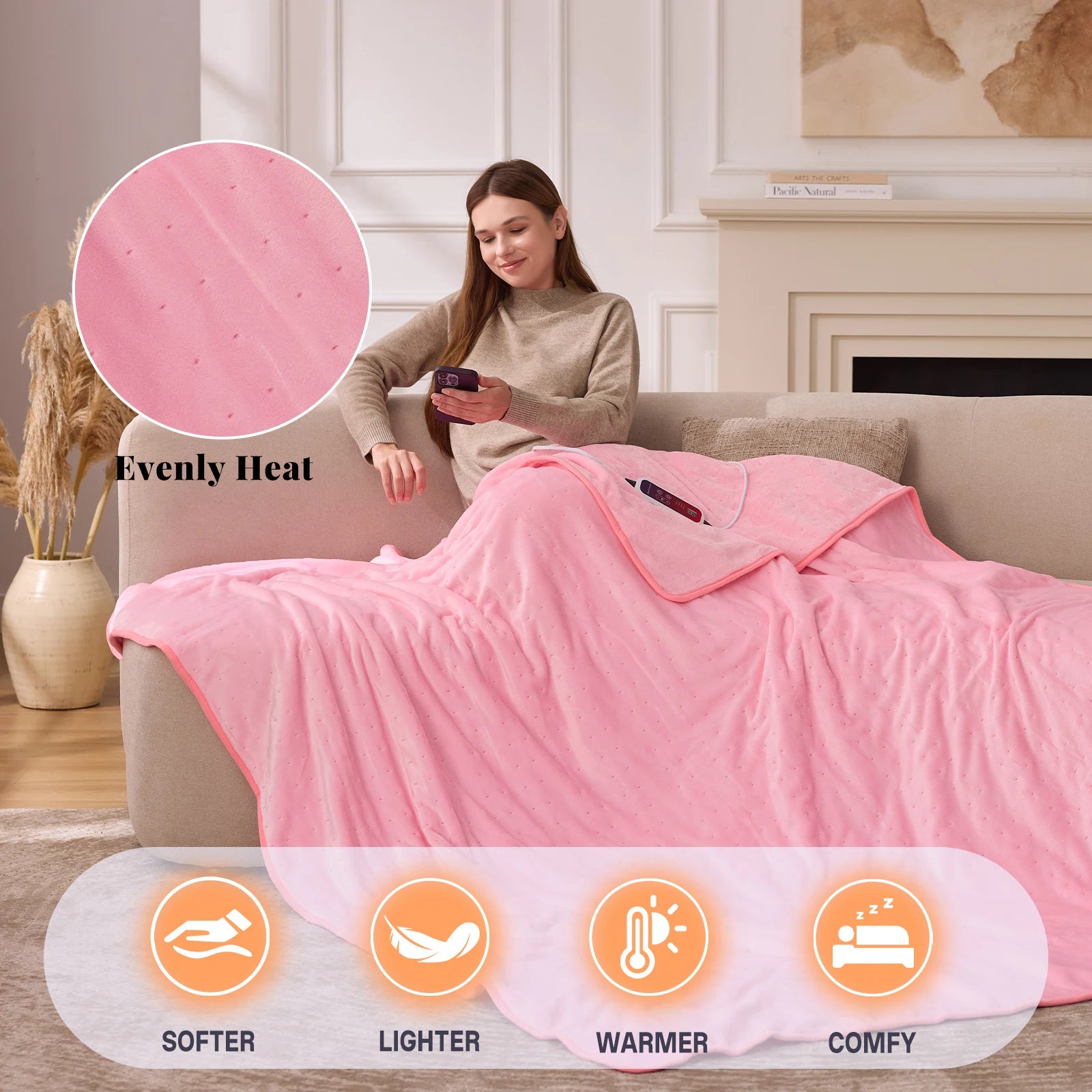 Heated Blanket Electric Throw Full Size, Electric Blanket with 6 Heating Levels and 1-12 Hours Timer Auto Off