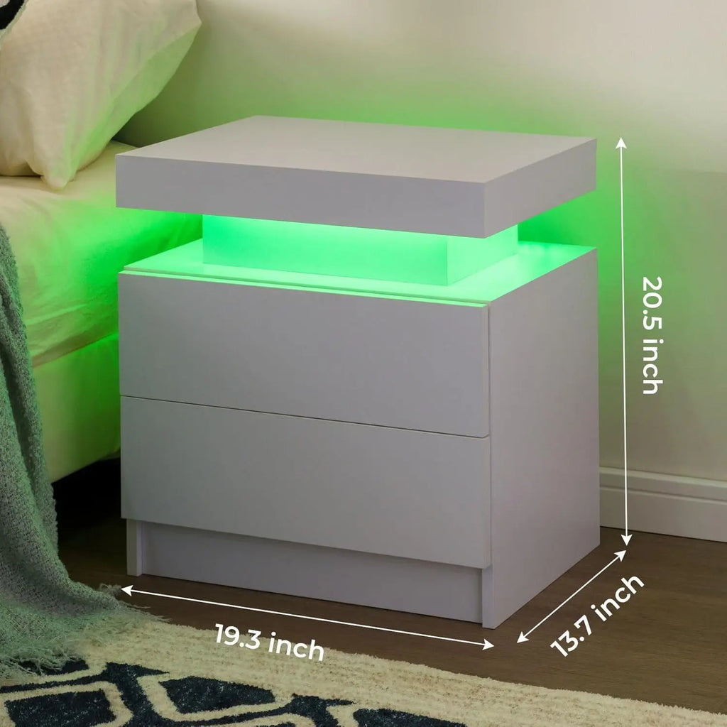 Nightstand Set of 2 LED Nightstand with 2 Drawers,Night Stand Set 2 with LED Light