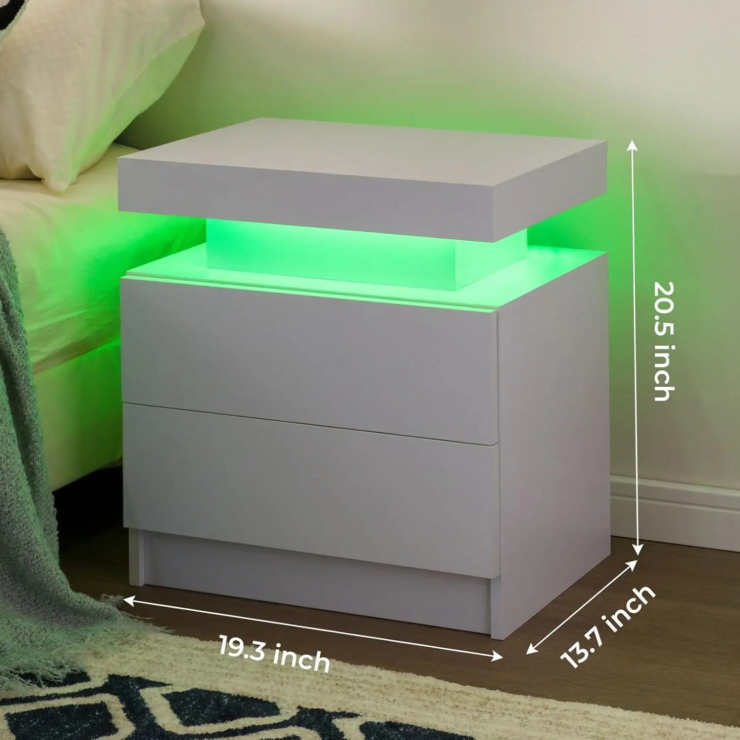 Nightstand Set of 2 LED Nightstand with 2 Drawers,Night Stand Set 2 with LED Light
