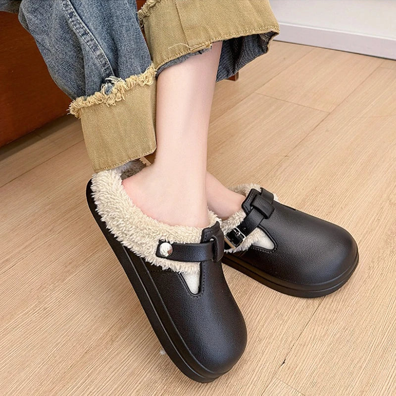 Street Slippers For Women Winter Warm Shoes Thick Sole Soft Plush
